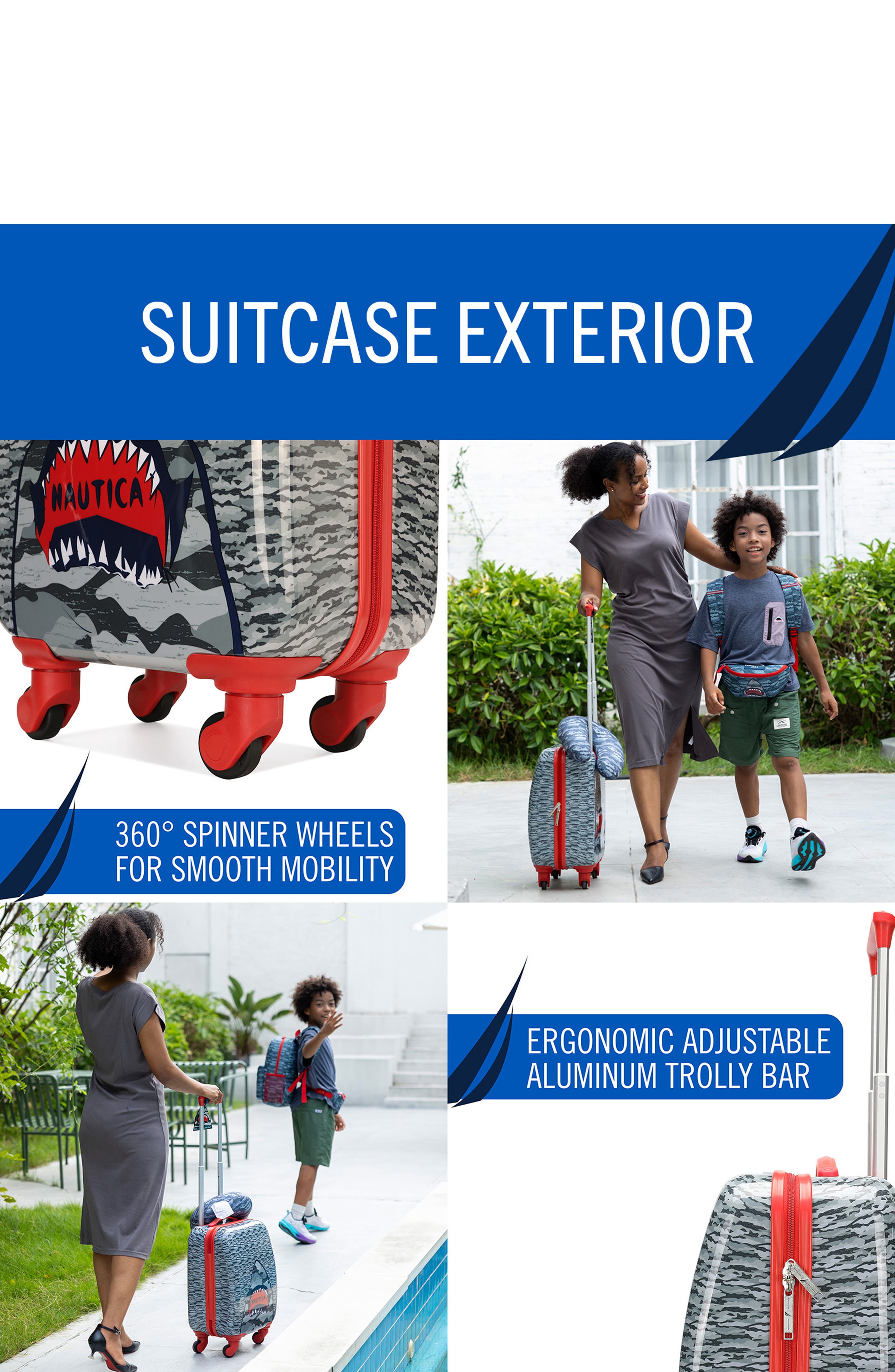 Nautica Airline Approved Carry On 5 Piece Luggage Set, Alternate, color, Shark Attack