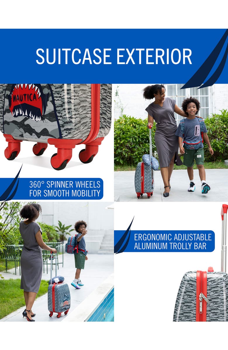 Nautica Airline Approved Carry On 5 Piece Luggage Set, Alternate, color, Shark Attack