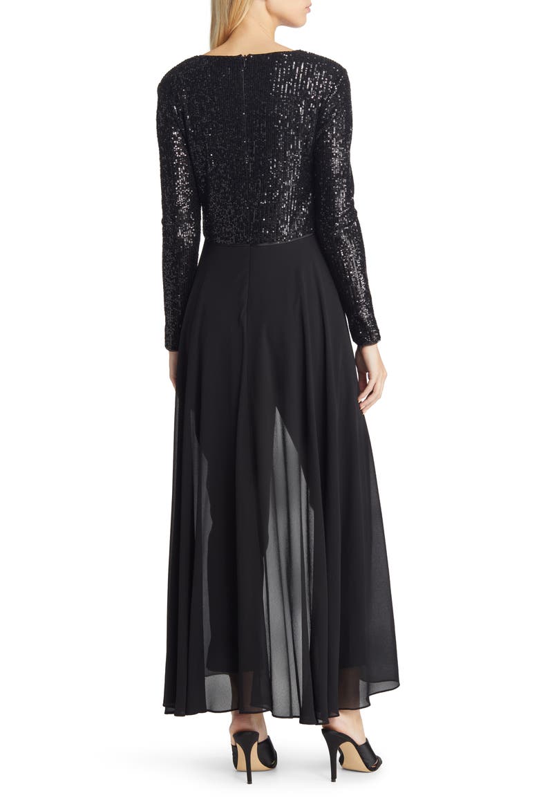 Sequin Bodice Long Sleeve Overlay Jumpsuit, Alternate, color, BLACK