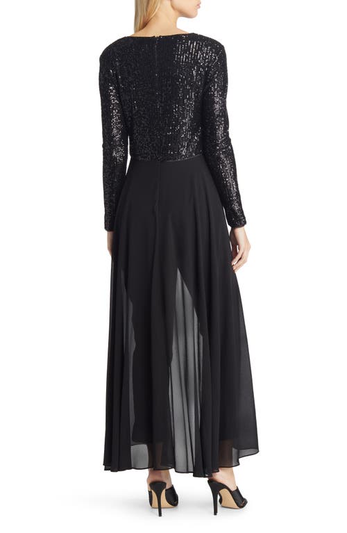 Eliza J Sequin Bodice Long Sleeve Overlay Jumpsuit In Black