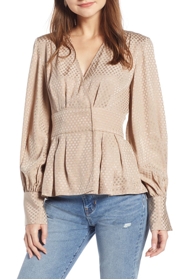 Waist Detail Jacquard Top (Nordstrom Exclusive), Main, color, TAN TAUPE