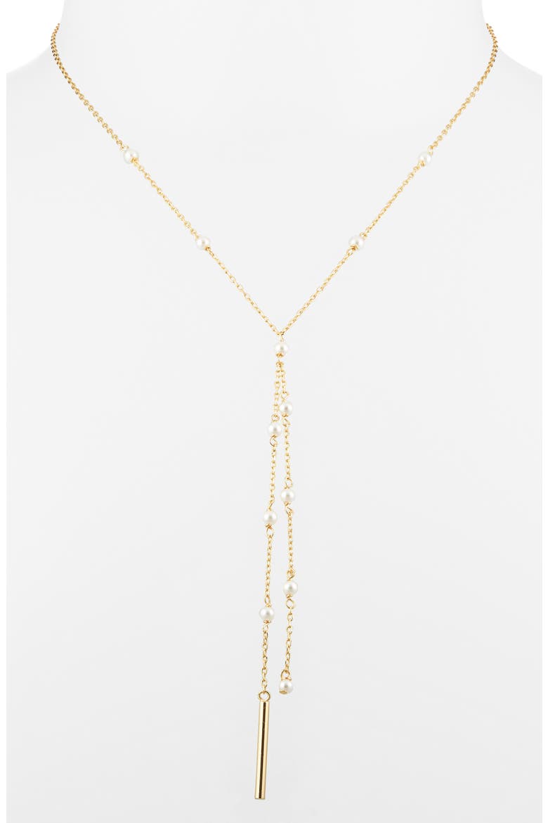 Faux Pearl Station Demi Fine Y-Necklace, Alternate, color, 14K GOLD PLATED