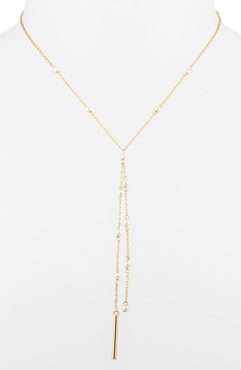 Nordstrom Faux Pearl Station Demi Fine Y-Necklace, Alternate, color, 14K Gold Plated