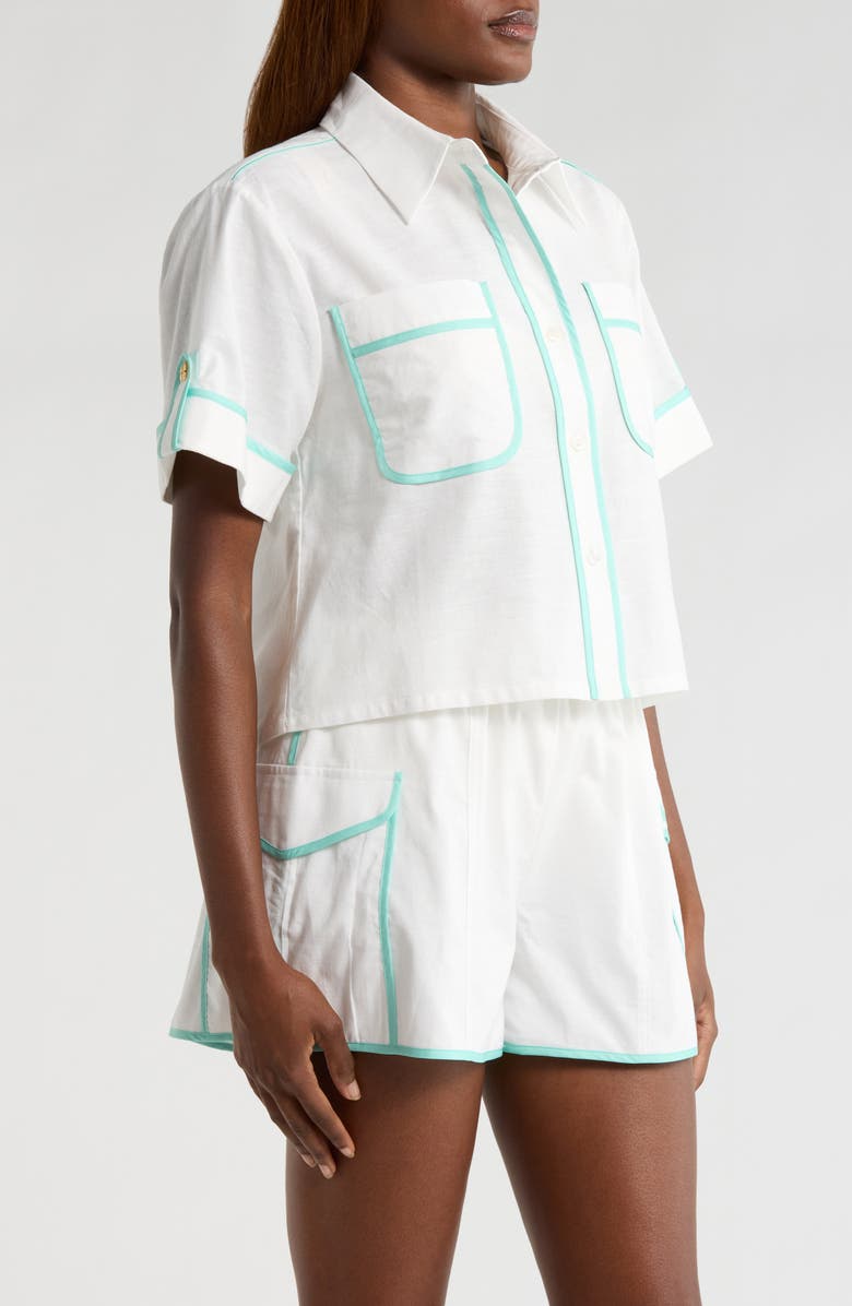 Kulani Kinis Crop Cover-Up Button-Up Shirt, Alternate, color, Crystal Tides