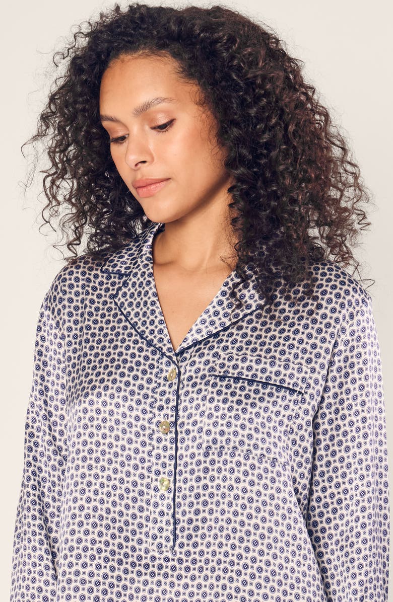 Petite Plume Medallion Print Mulberry Silk Nightshirt, Alternate, color, Navy