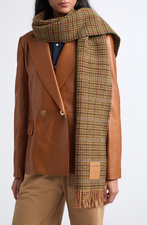 Mini Check Plaid Wool Scarf