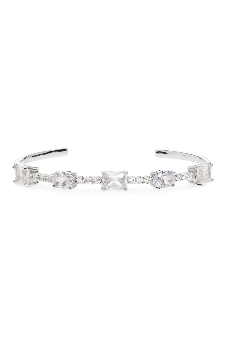 Mixed Crystal Cuff Bracelet, Main, color, CLEAR- SILVER