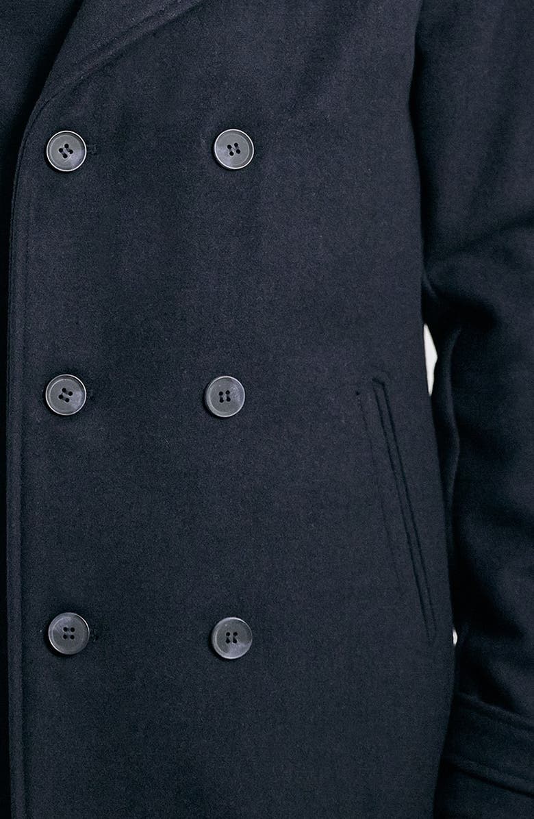 Topman Slim Fit Navy Double Breasted Peacoat, Alternate, color, 