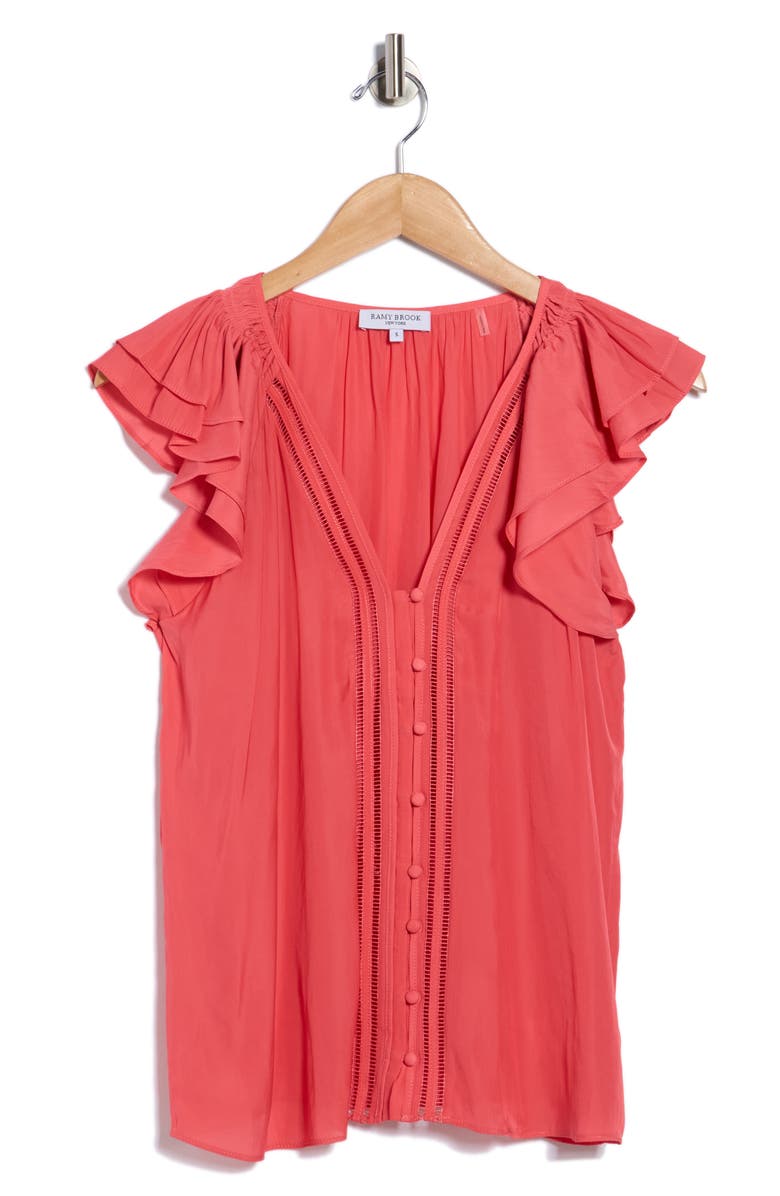 Ramy Brook Kendall Short Sleeve Button-Up Shirt, Main, color, Sunset