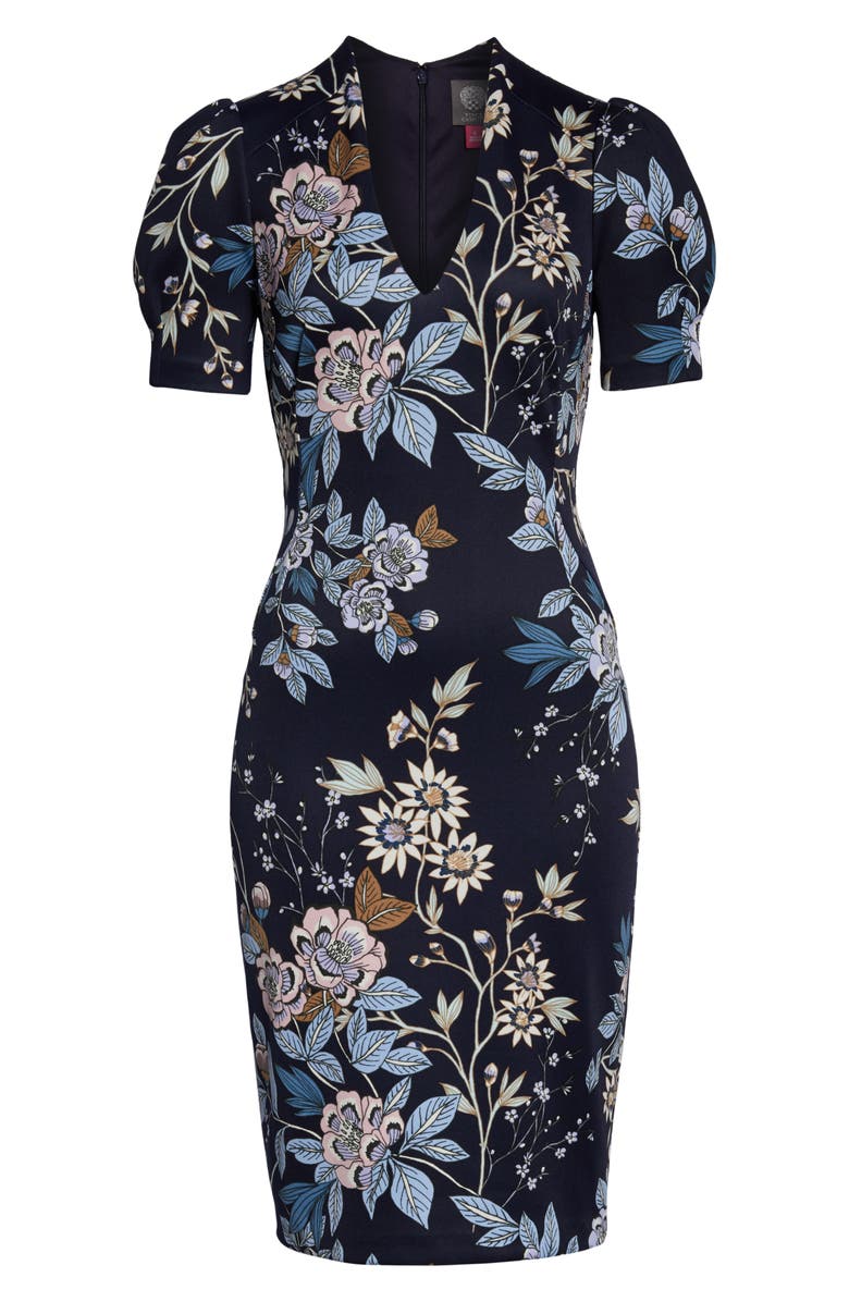 Vince Camuto Floral Print Scuba Crepe Sheath Dress, Alternate, color, 