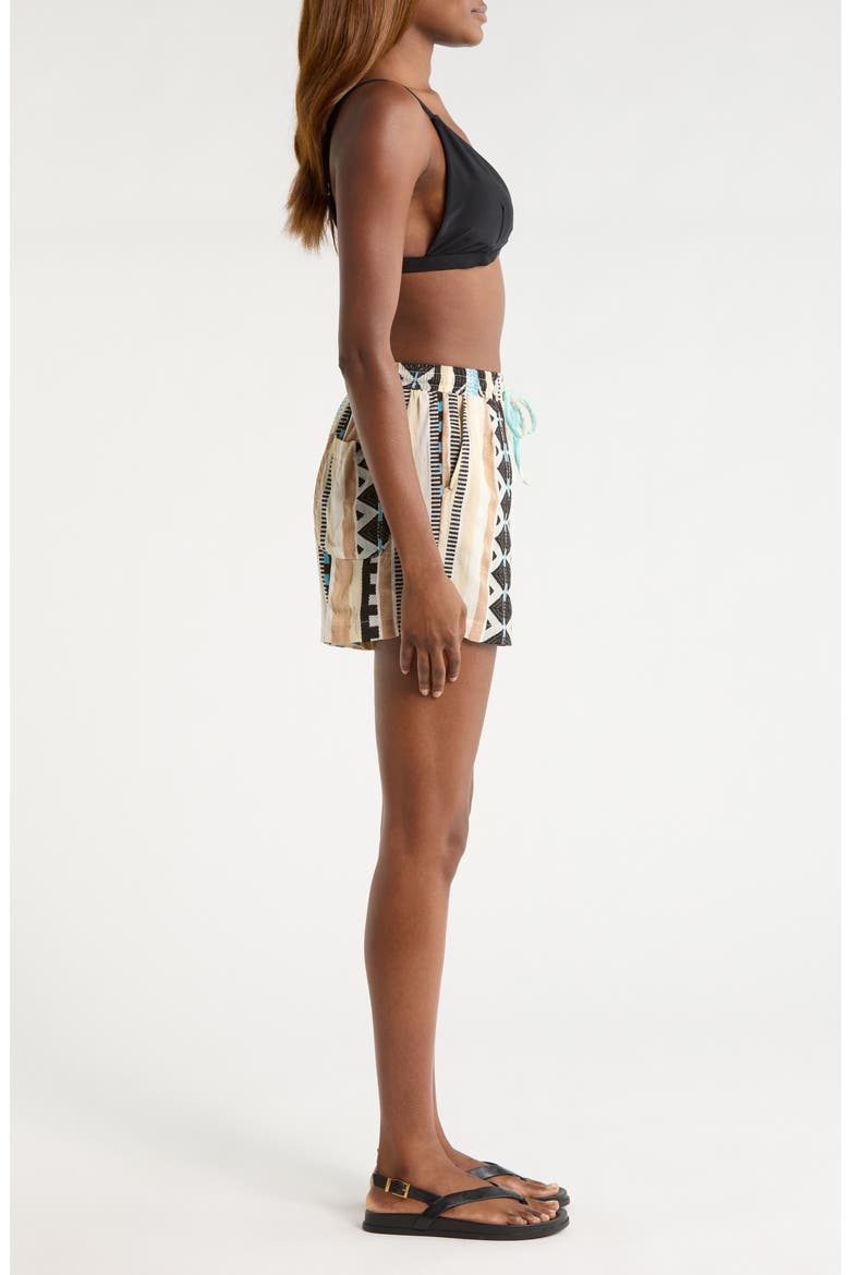 Cotton Blend Cover-Up Drawstring Shorts, Alternate, color, NEUTRAL AZTEC