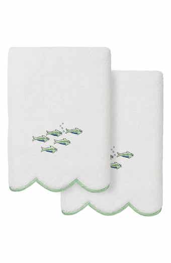 2-Piece Fish School Embroidered Turkish Cotton Hand Towel Set