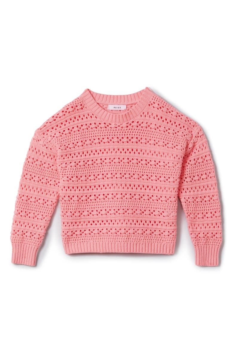 Reiss Kids' Open Stitch Cotton Crewneck Sweater, Main, color,
