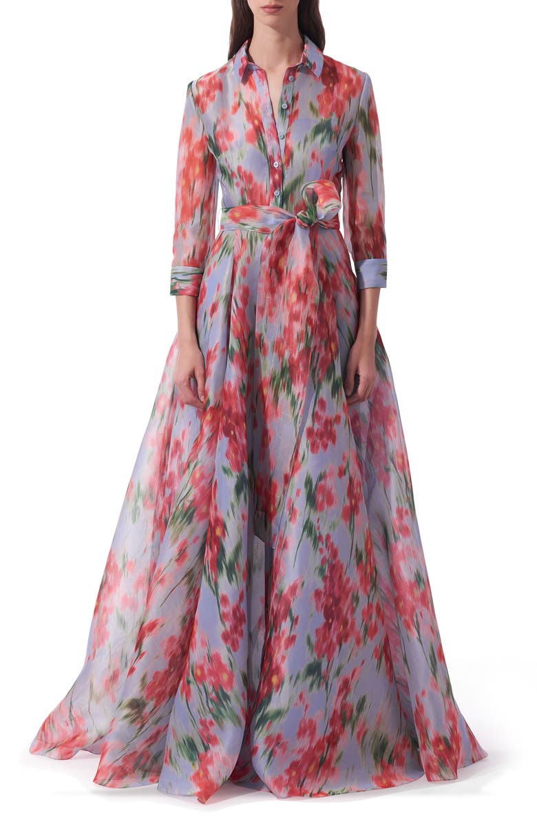 Carolina Herrera Floral Print Silk Chiffon Trench Gown, Main, color,