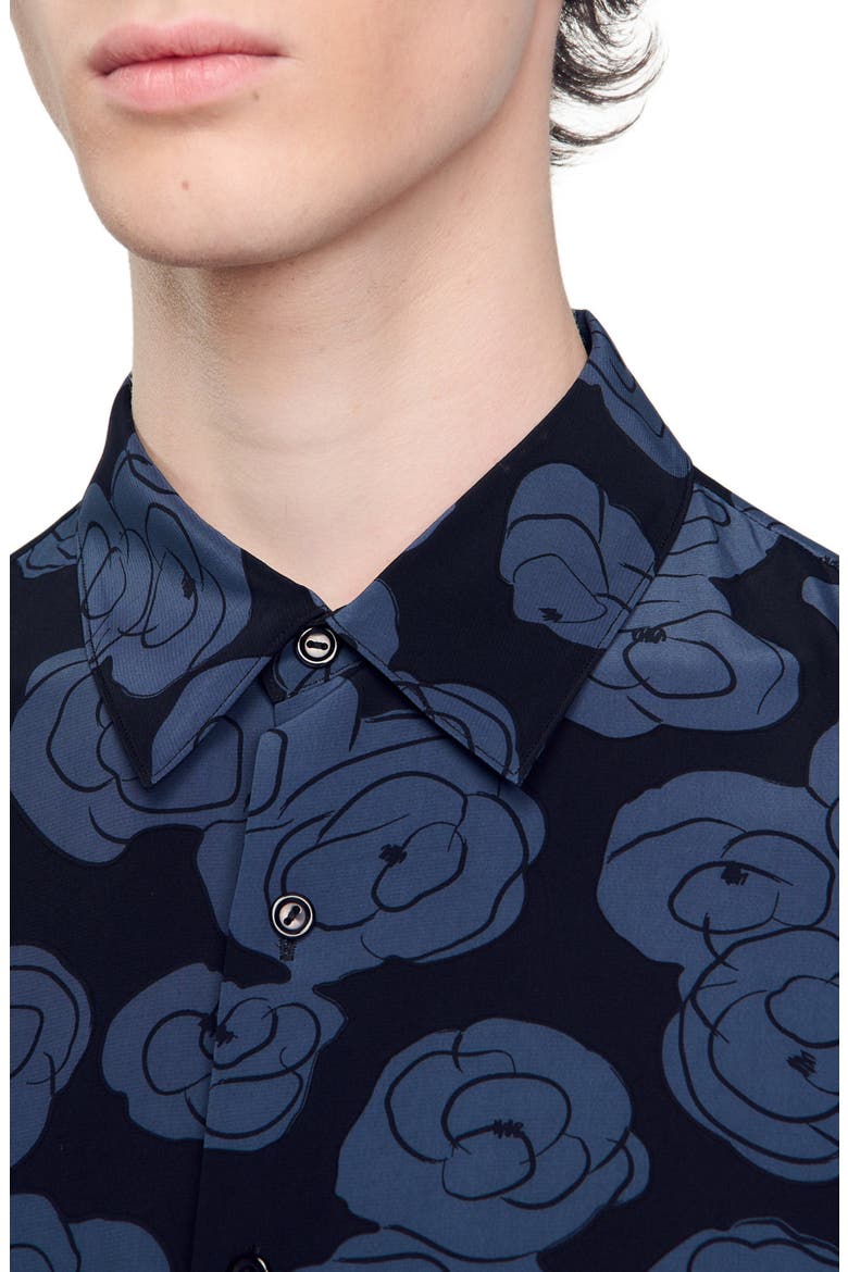 Camellia motif shirt, Alternate, color, Black