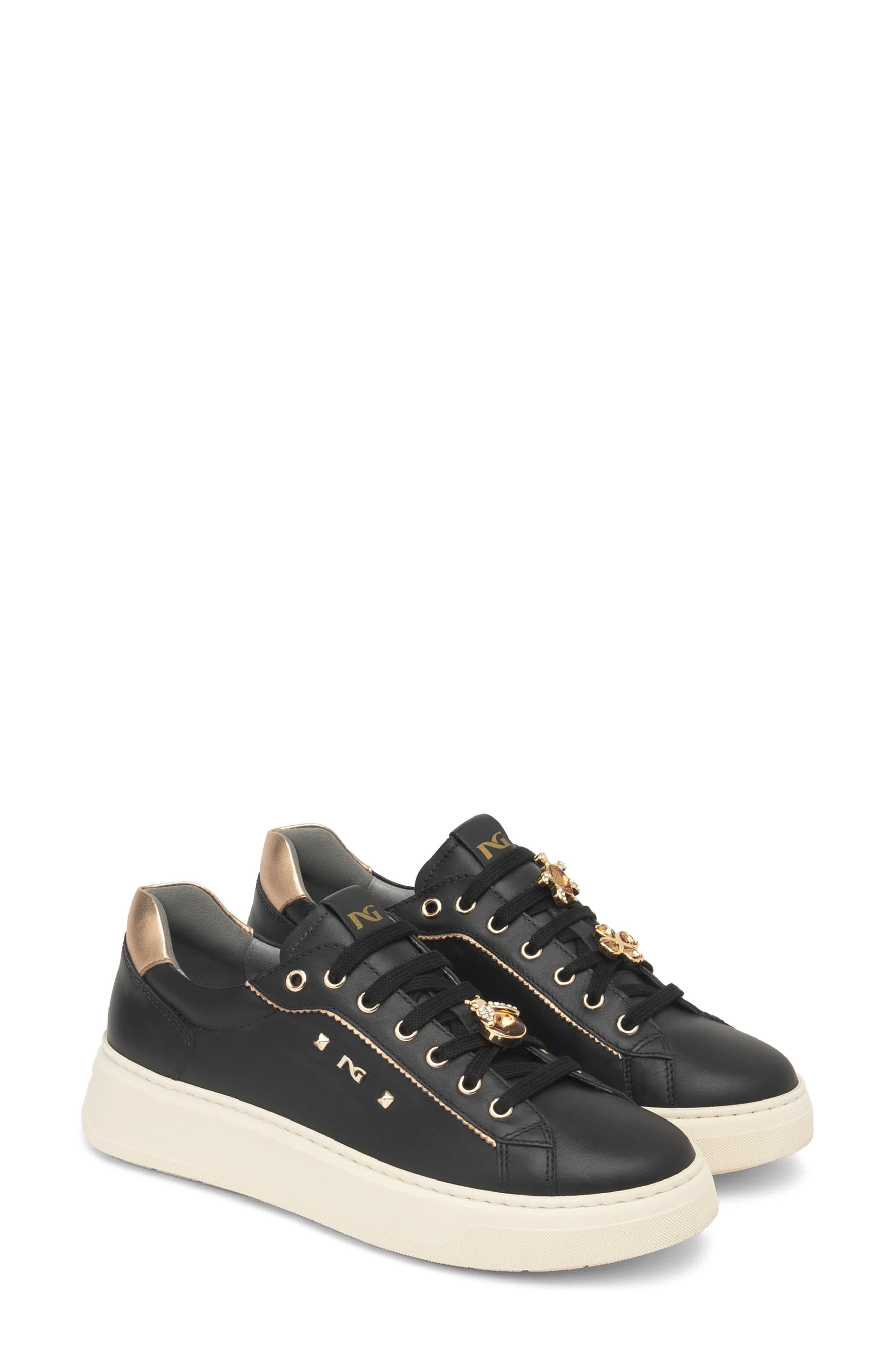 NeroGiardini Studded Platform Sneaker, Alternate, color, Black
