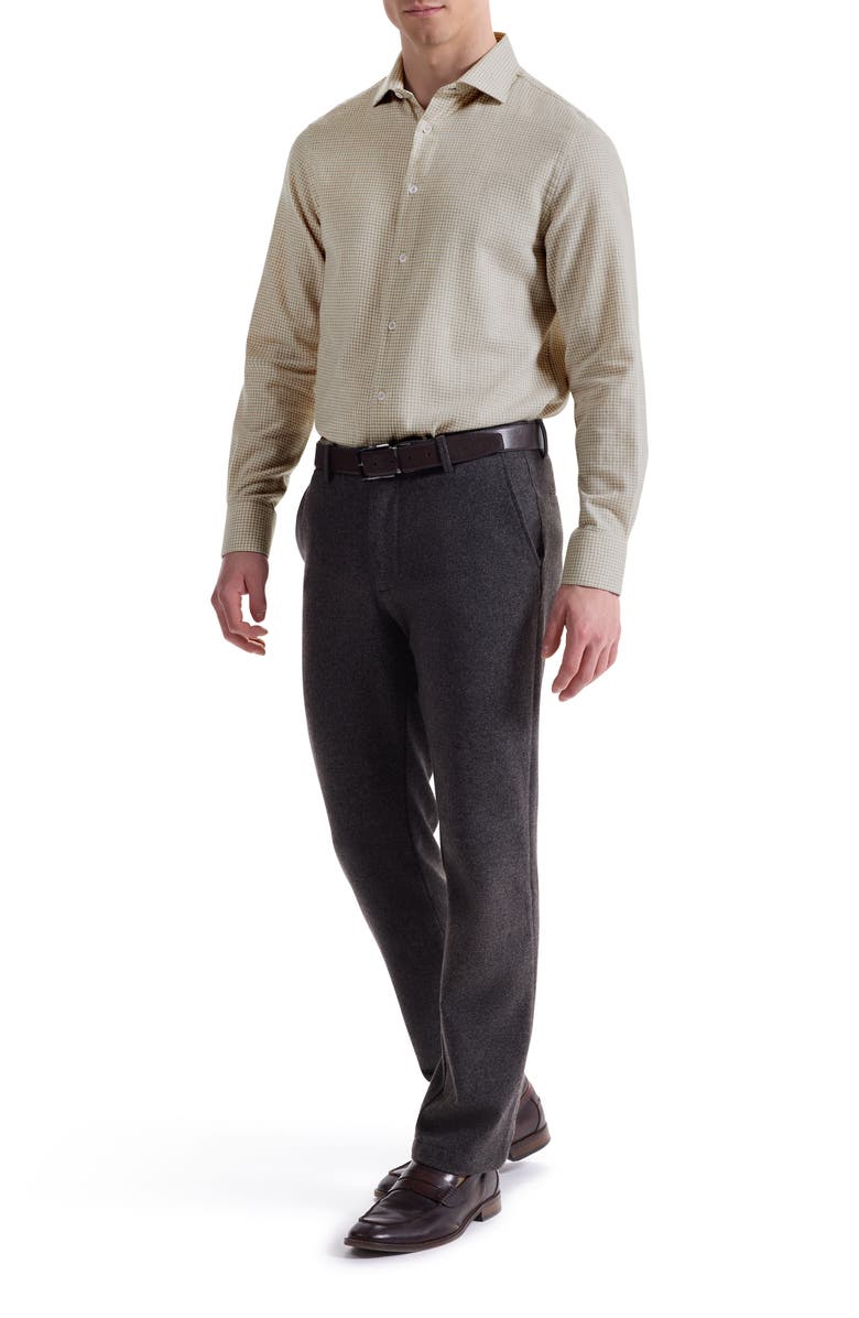 Bugatchi Axel Shaped Fit Micro Gingham Button-Up Shirt, Alternate, color, Sand