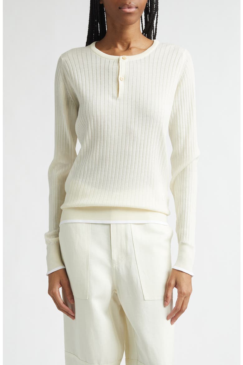 Nile Merino Wool & Cotton Rib Henley Sweater, Main, color, IVORY