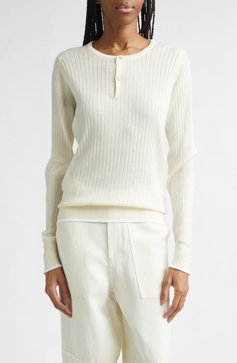 Nile Merino Wool & Cotton Rib Henley Sweater