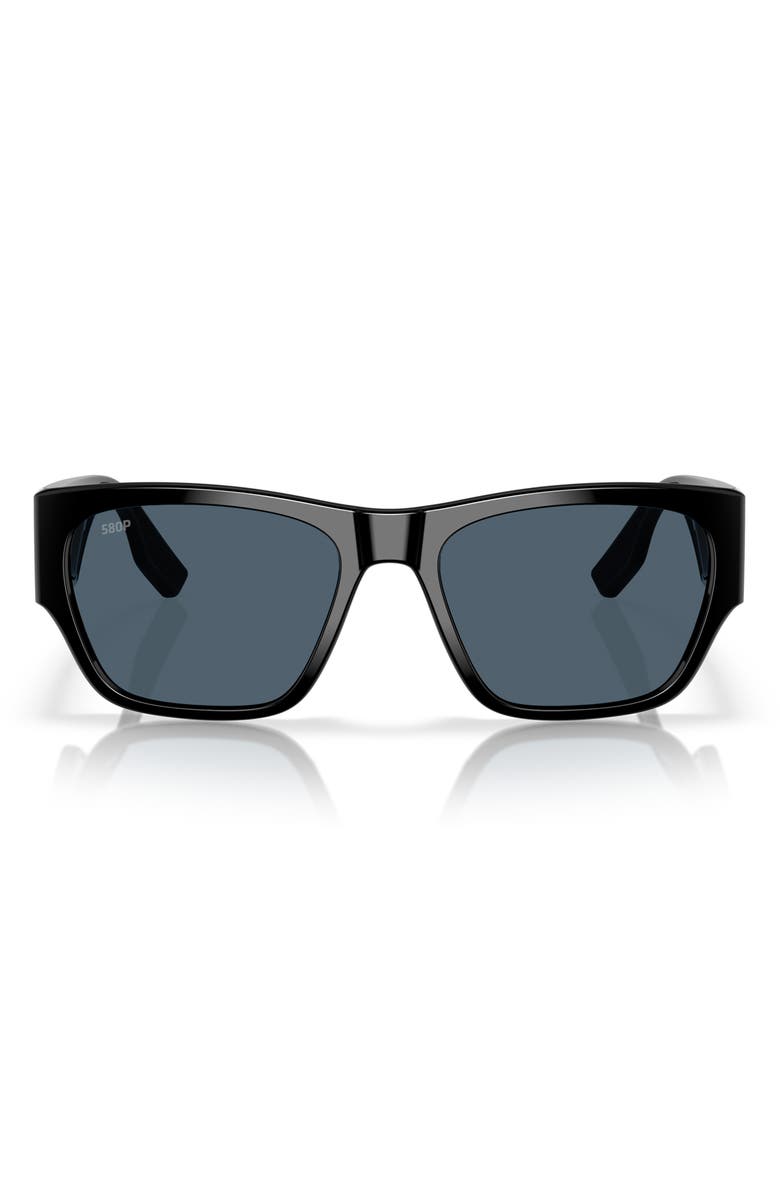 Costa Del Mar Suenos 57mm Polarized Rectangular Sunglasses, Main, color, Black/ Gray 580P