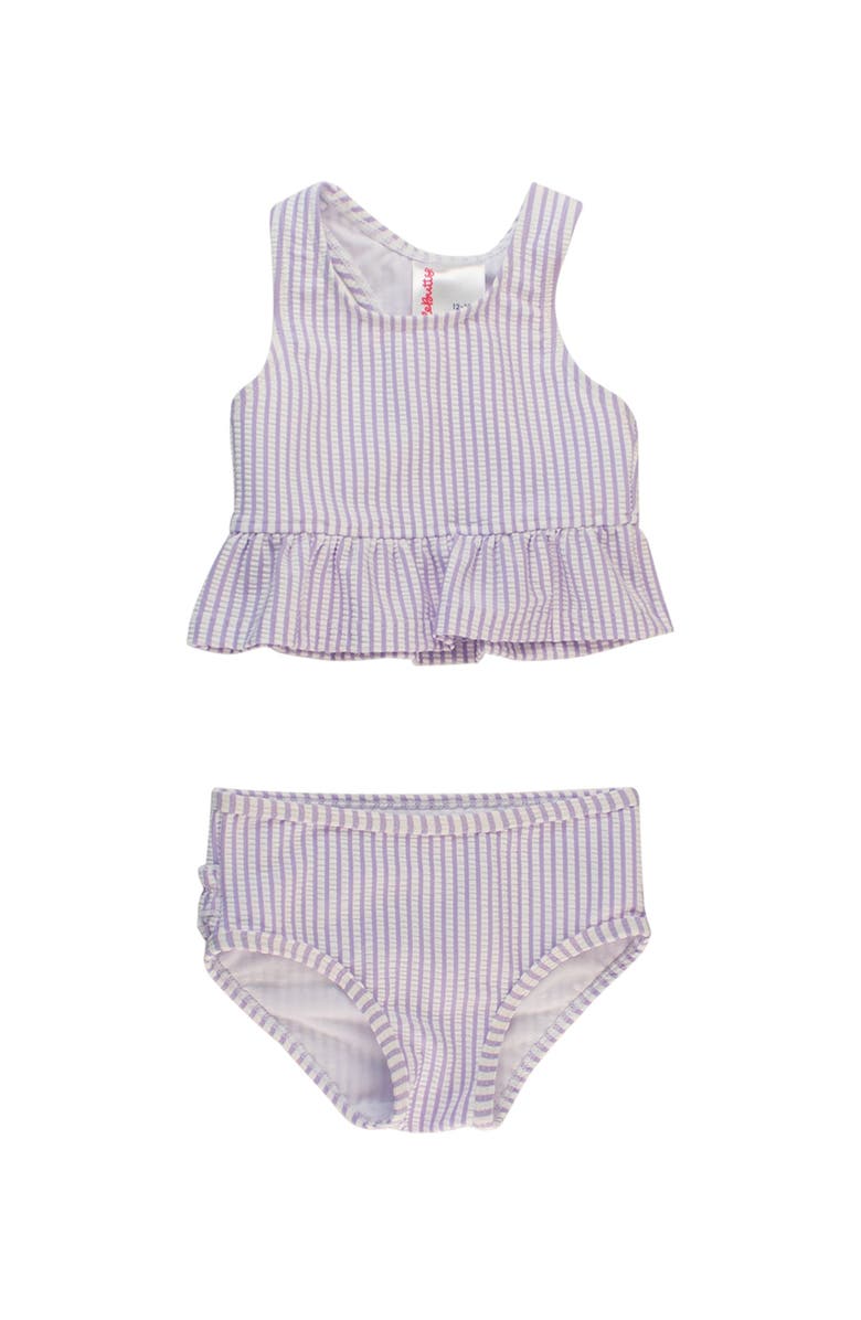 RuffleButts Baby Girls UPF50+ Seersucker Peplum Tankini, Main, color, Lavender Seersucker