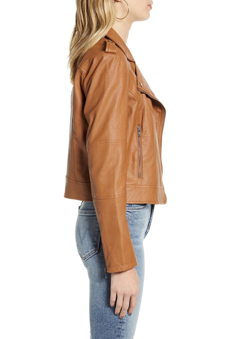 Faux Leather Moto Jacket, Alternate, color, DARK CAMEL
