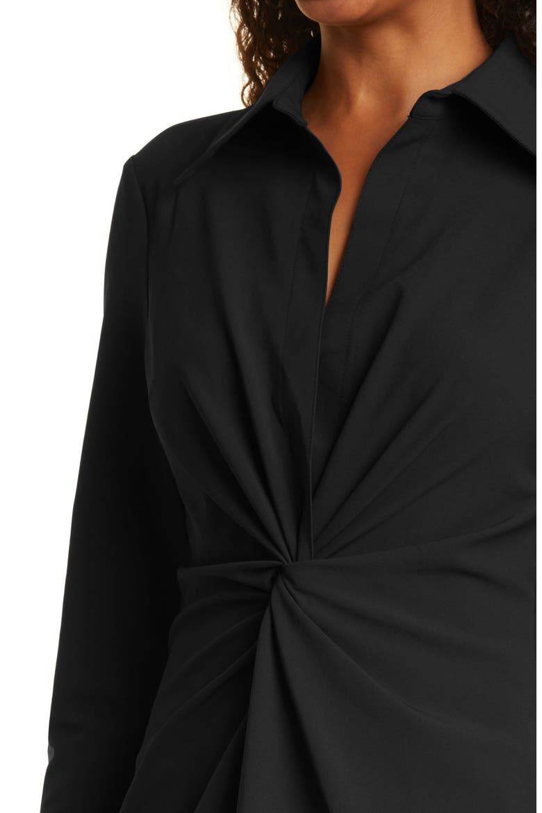 McKenna Front Twist Long Sleeve Mini Shirtdress, Alternate, color, BLACK