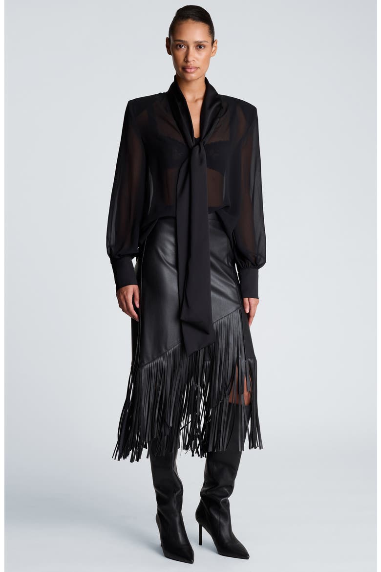 Tie Neck Chiffon Top, Alternate, color, BLACK