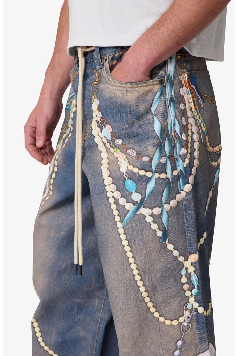 Rave Chain Print Denim Jeans, Alternate, color, WASHED BLUE