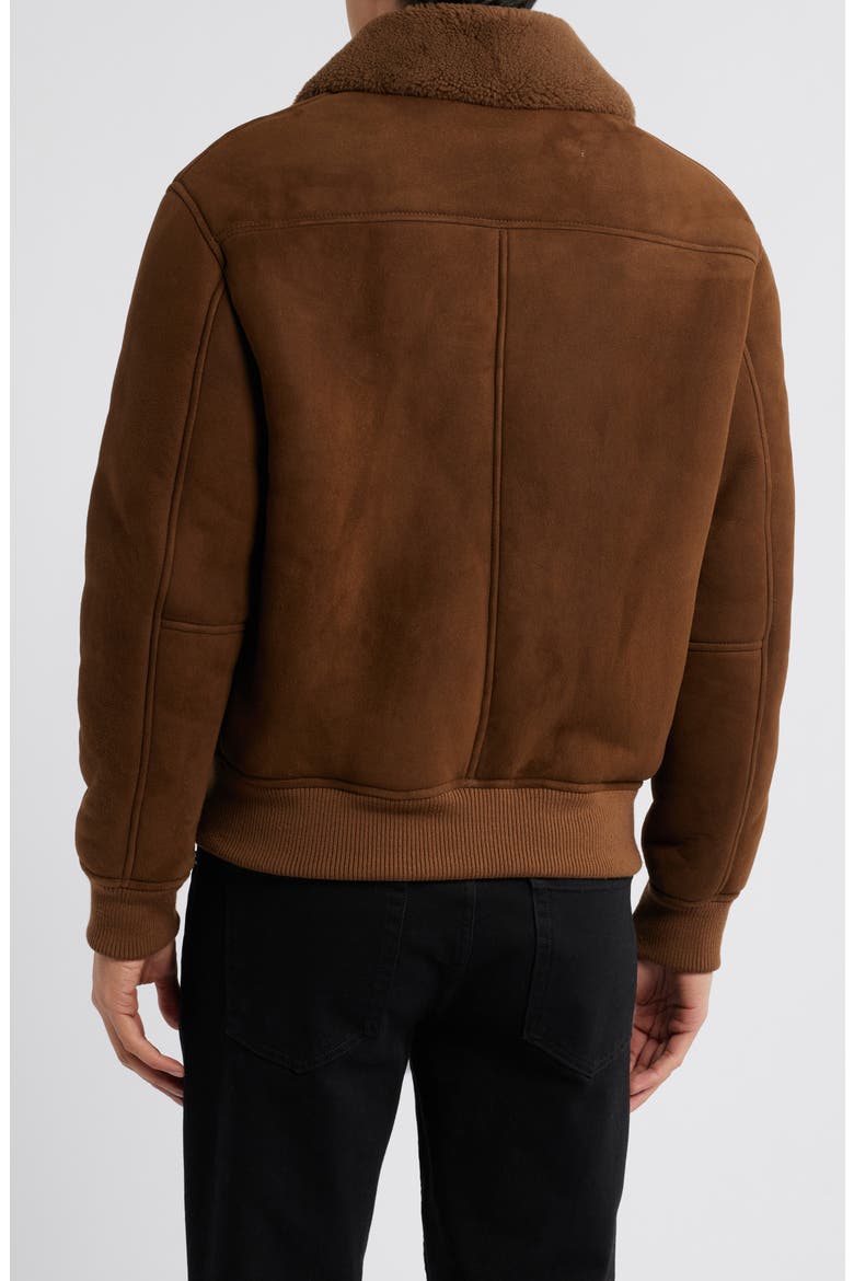 Suede & Genuine Shearling Bomber Jacket, Alternate, color, DARK CAMEL