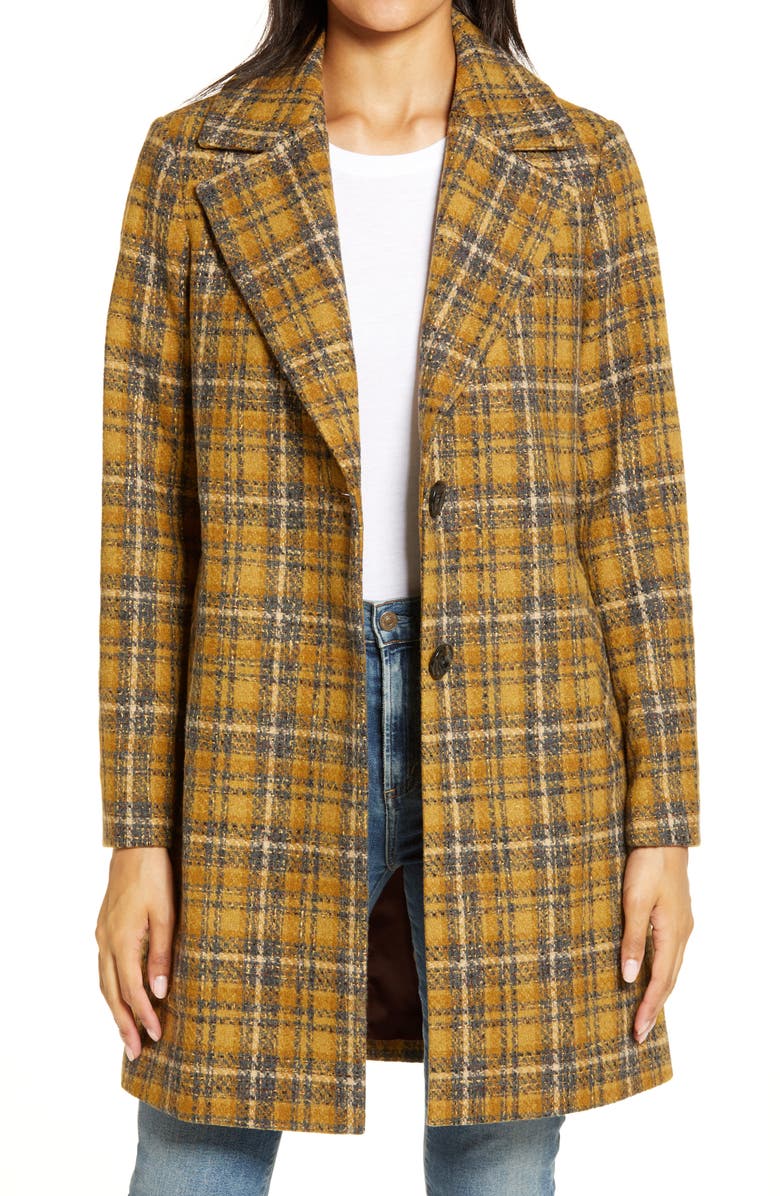 Sam Edelman Notch Collar Plaid Coat, Main, color,