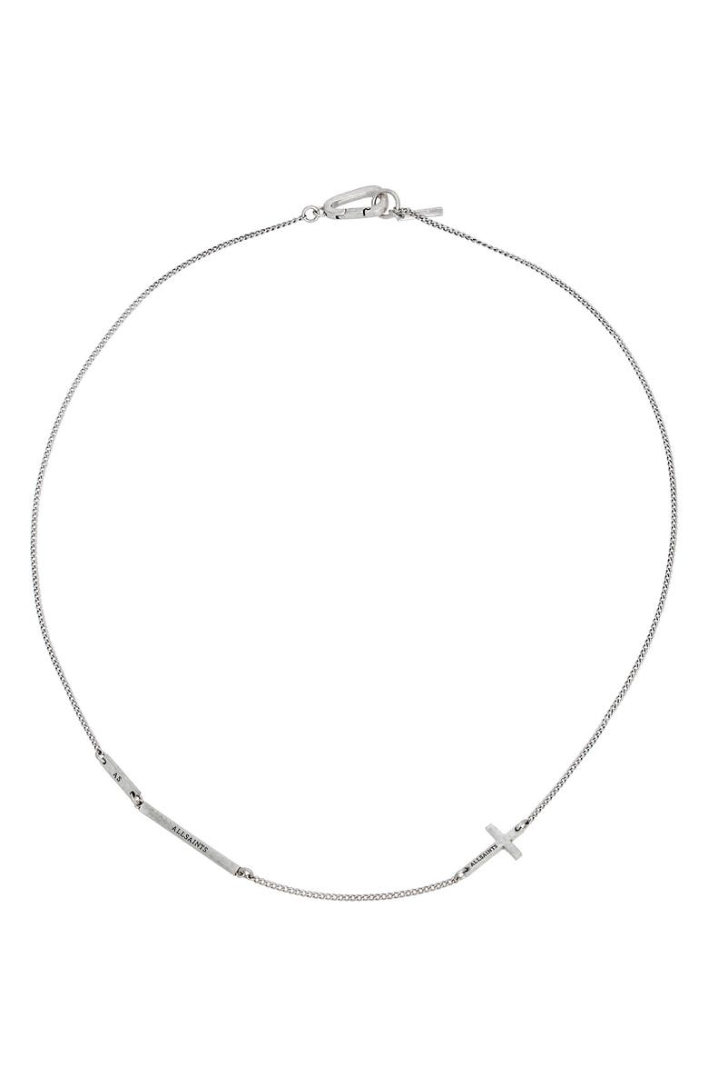 AllSaints Men's Cross Station Necklace, Main, color, Warm Silver