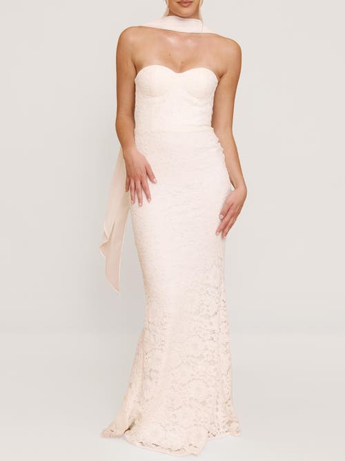 Six Stories Lace Bandeau Maxi Dress With Neck Scarf In Neutral
