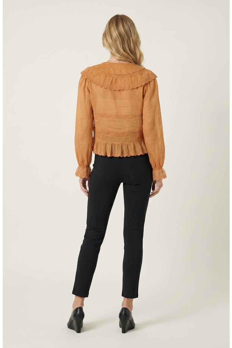 Ruffled Lace Trim Lightweight Tie Front Blouse, Alternate, color, Orange