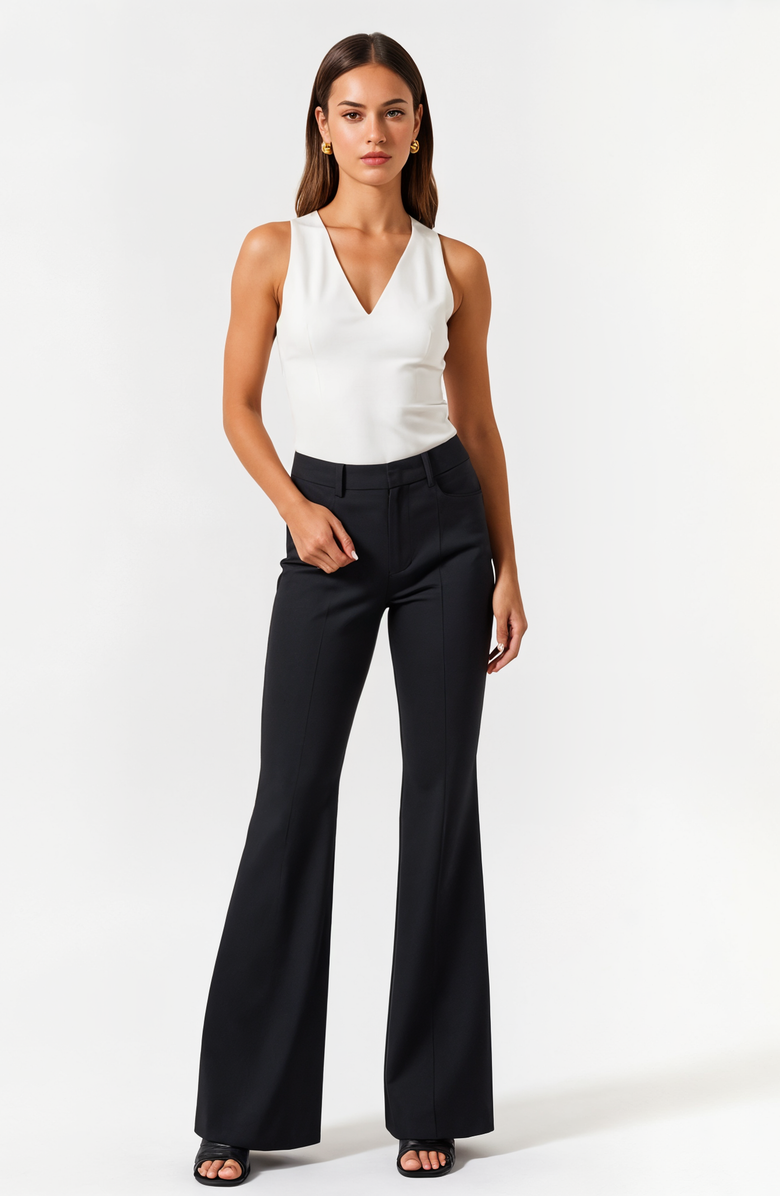 Modenaire High-Waisted Wide-Leg Trousers with Tailored Fit and Pockets, Alternate, color, Black