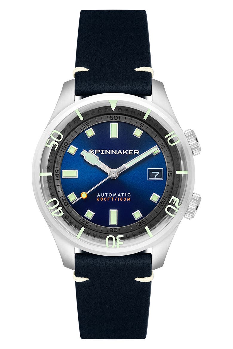 Bradner Automatic Leather Strap Watch, 42mm, Main, color, BLUE