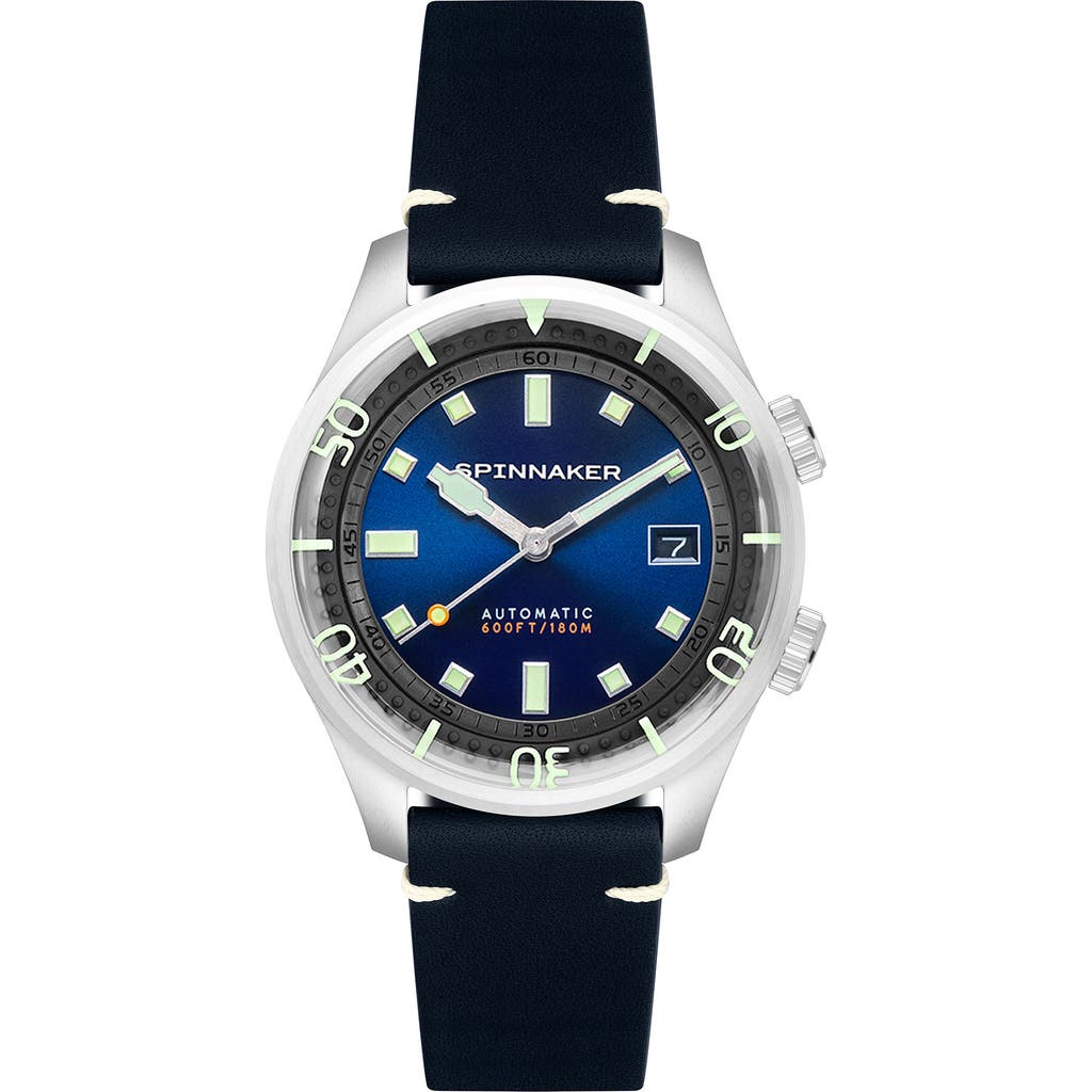 SPINNAKER Bradner Automatic Leather Strap Watch, 42mm in Blue  product