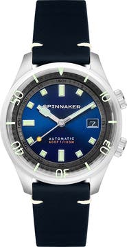 SPINNAKER Bradner Automatic Leather Strap Watch, 42mm