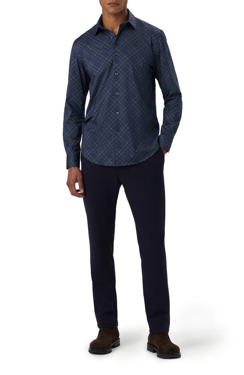 Bugatchi James OoohCotton<sup>®</sup> Diagonal Plaid Print Button-Up Shirt, Alternate, color, Navy