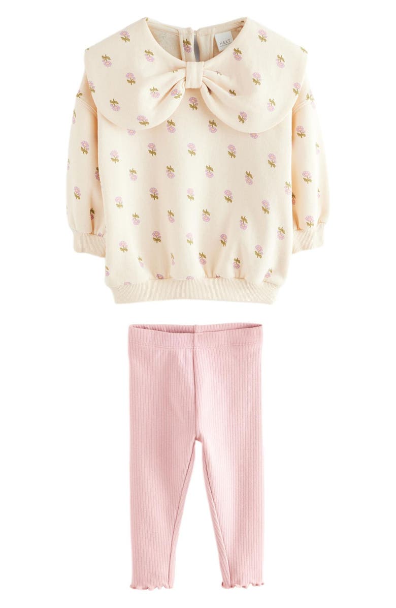 NEXT Kids' Floral Bow Sweatshirt & Rib Leggings Set, Main, color, 