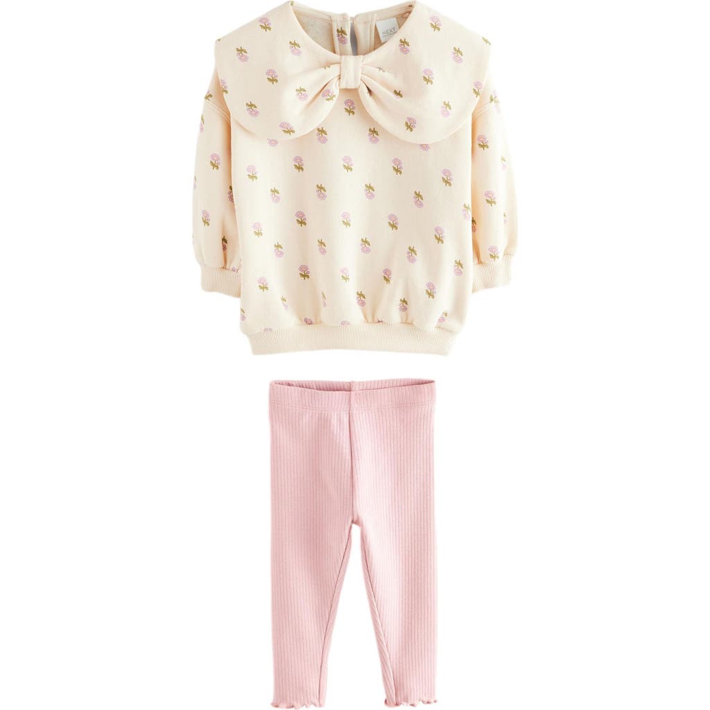 Shop Next Kids' Floral Bow Sweatshirt & Rib Leggings Set In Multi