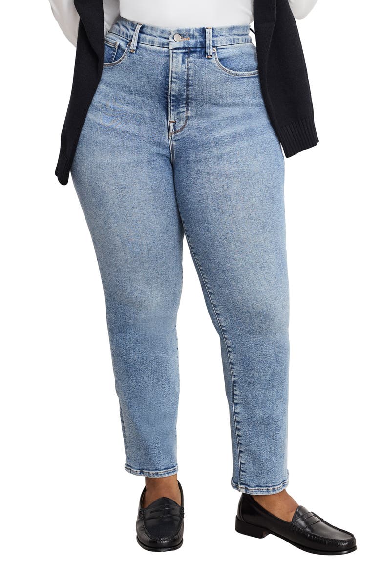 Good American Soft-Tech Good Legs Mid Rise Straight Leg Jeans, Alternate, color, Indigo988