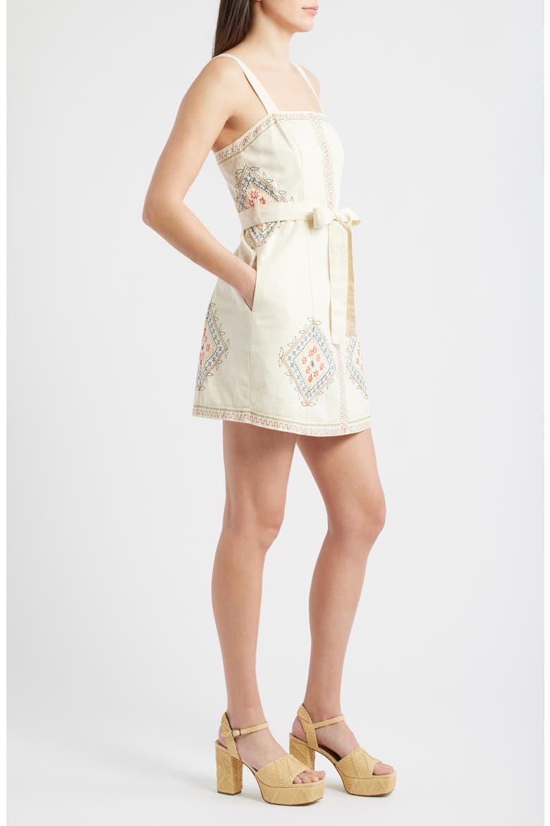 Caracola Embroidered Detail Cotton Minidress, Alternate, color, CREAM MULTI