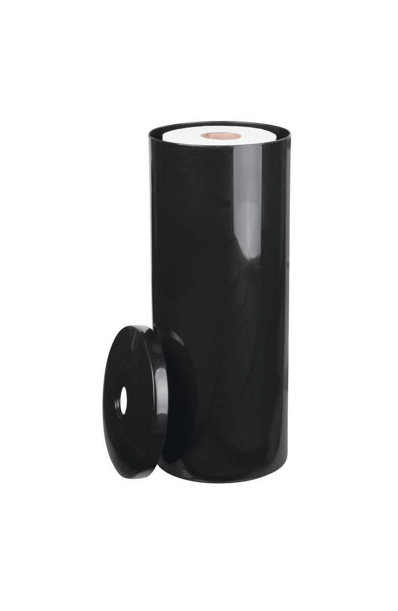 iDesign Freestanding Toilet Paper Canister with Lid for 3 Extra Rolls, Black, Made in USA, Alternate, color, Black