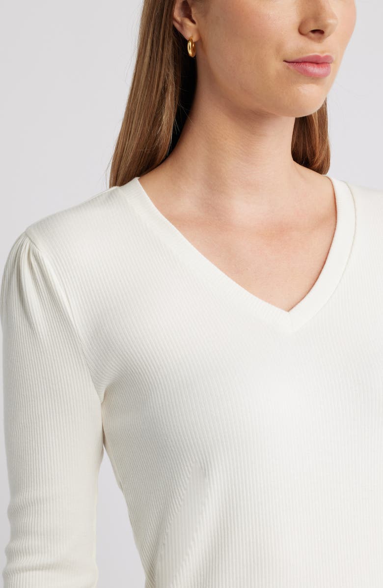 Caslon<sup>®</sup> Long Sleeve Rib T-Shirt, Alternate, color, Ivory Pristine