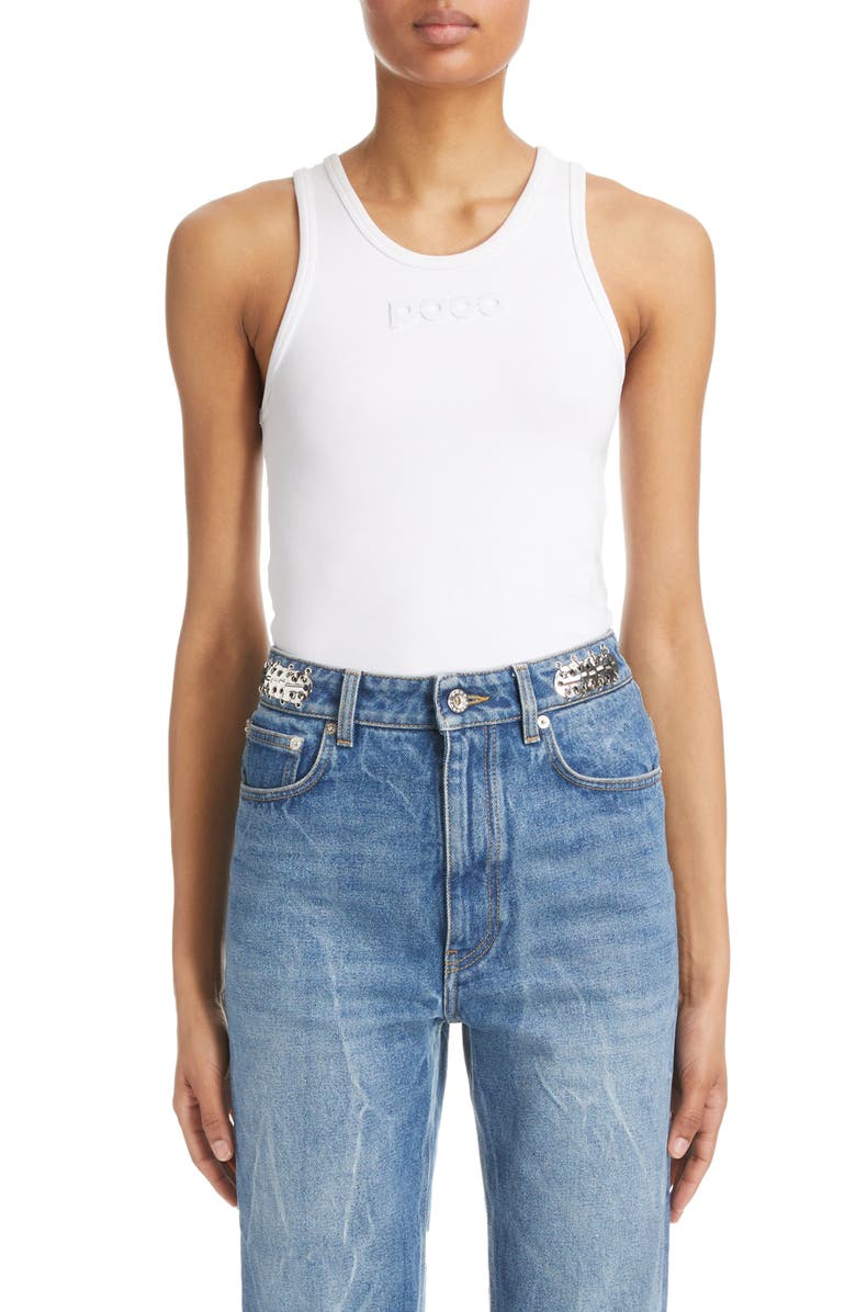 Rabanne Logo Jacquard Cotton Racerback Tank, Main, color,