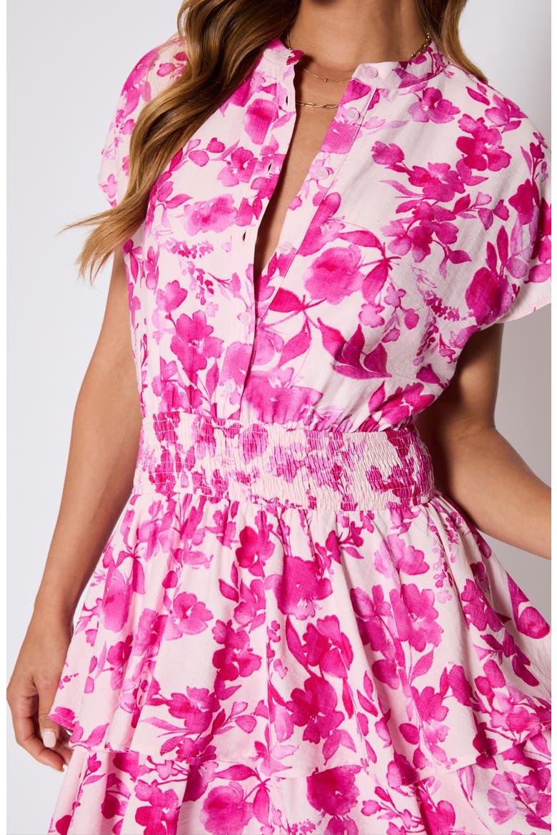 Lydia Floral Print Smocked Waist Tiered Minidress (Nordstrom Exclusive), Alternate, color, MAGENTA FLORAL