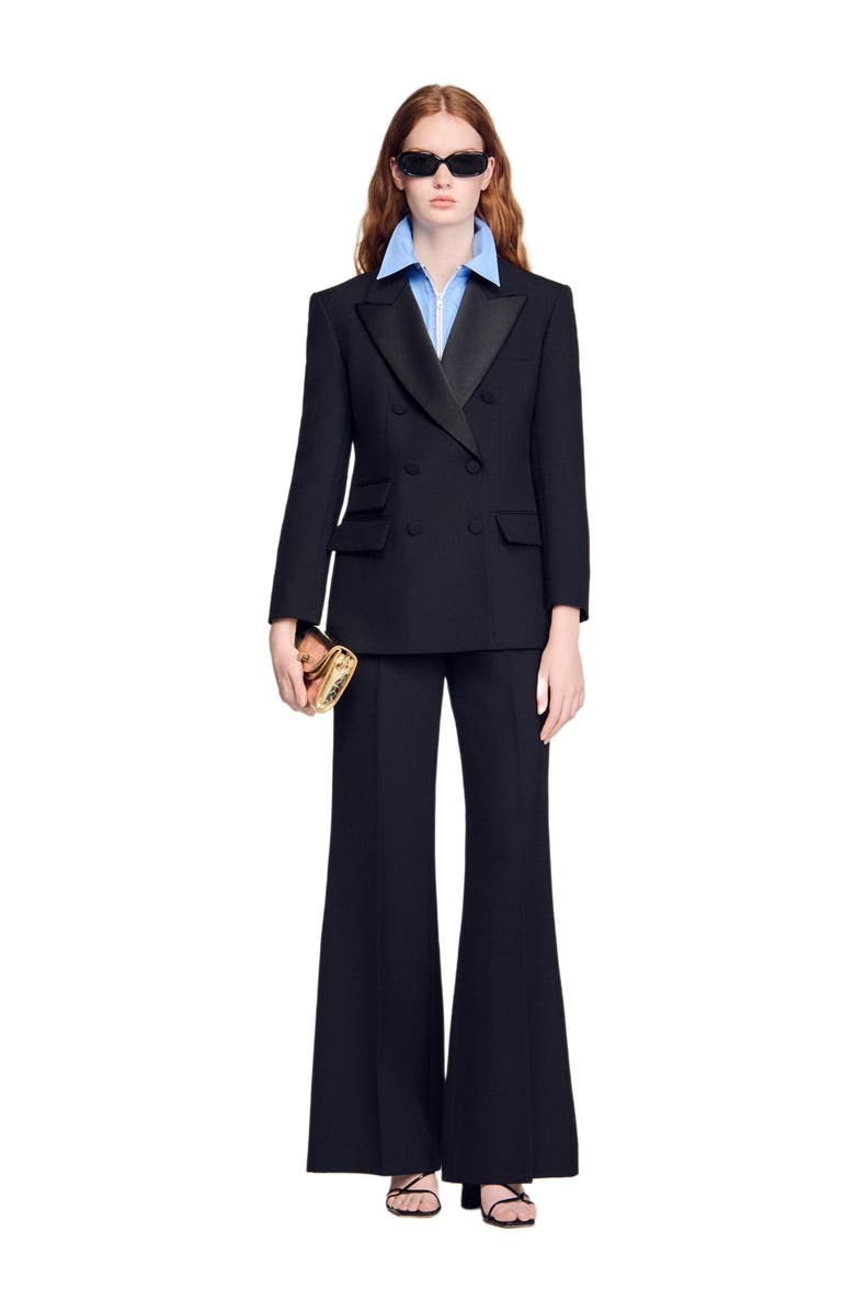 SANDRO Tuxedo jacket with satin collar, Alternate, color, Black