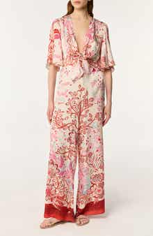 Poupette St Barth Celie Flutter Sleeve Wide Leg Jumpsuit