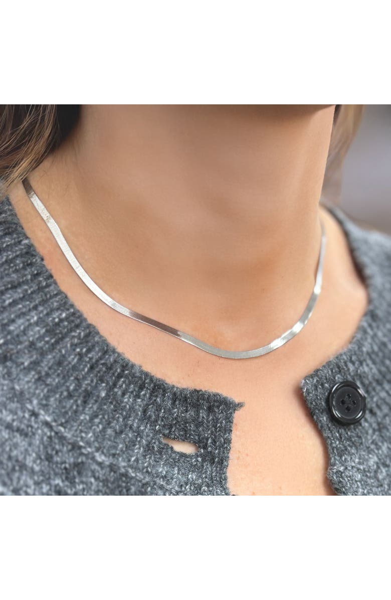 The Lovery Fine Jewelry Mini Herringbone Necklace, Alternate, color, White Gold